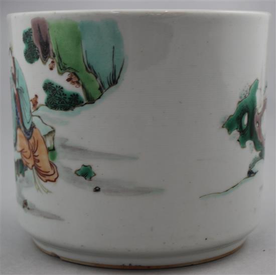 A Chinese famille verte brush pot, probably late 19th century, 14.2cm.
